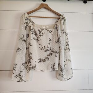 Floral Boho Coquette Fairy Y2K Sheer Bell Sleeve Top Shirt Size Small Romantic